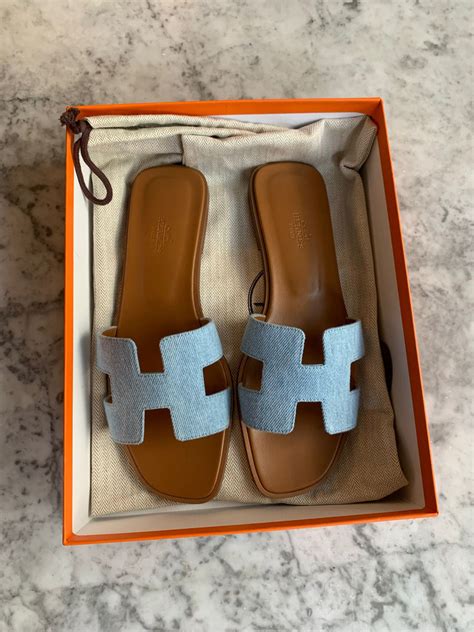 hermes oran sandals denim